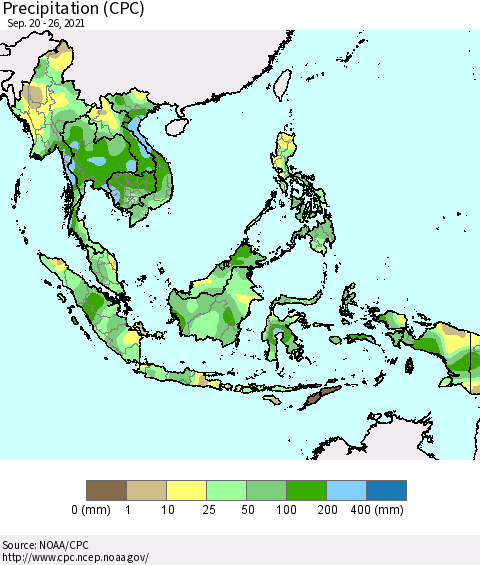 South East Asia Precipitation (CPC) Thematic Map For 9/20/2021 - 9/26/2021