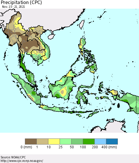 South East Asia Precipitation (CPC) Thematic Map For 11/15/2021 - 11/21/2021