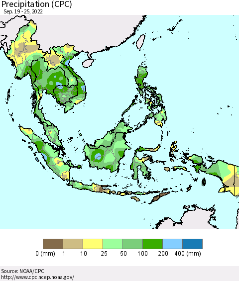 South East Asia Precipitation (CPC) Thematic Map For 9/19/2022 - 9/25/2022