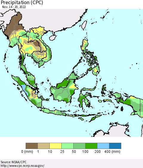 South East Asia Precipitation (CPC) Thematic Map For 11/14/2022 - 11/20/2022