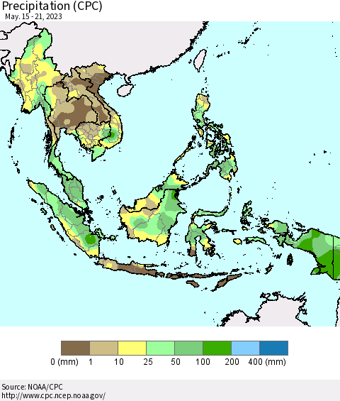 South East Asia Precipitation (CPC) Thematic Map For 5/15/2023 - 5/21/2023
