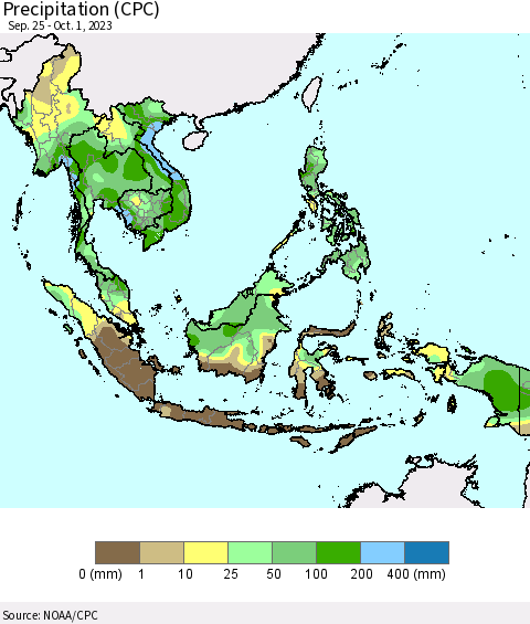 South East Asia Precipitation (CPC) Thematic Map For 9/25/2023 - 10/1/2023