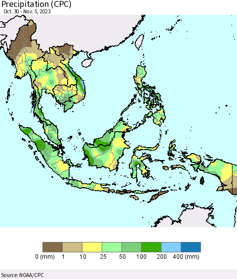 South East Asia Precipitation (CPC) Thematic Map For 10/30/2023 - 11/5/2023