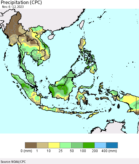 South East Asia Precipitation (CPC) Thematic Map For 11/6/2023 - 11/12/2023
