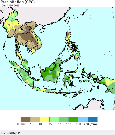 South East Asia Precipitation (CPC) Thematic Map For 12/4/2023 - 12/10/2023