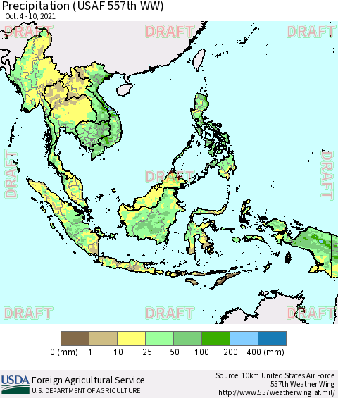 South East Asia Precipitation (USAF 557th WW) Thematic Map For 10/4/2021 - 10/10/2021