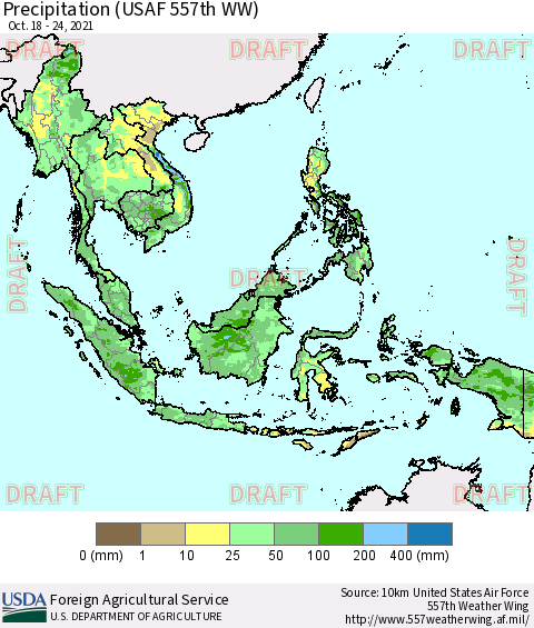 South East Asia Precipitation (USAF 557th WW) Thematic Map For 10/18/2021 - 10/24/2021