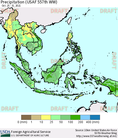 South East Asia Precipitation (USAF 557th WW) Thematic Map For 10/25/2021 - 10/31/2021