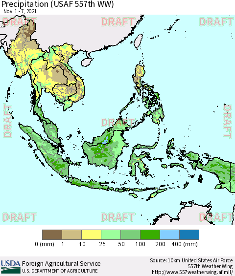 South East Asia Precipitation (USAF 557th WW) Thematic Map For 11/1/2021 - 11/7/2021