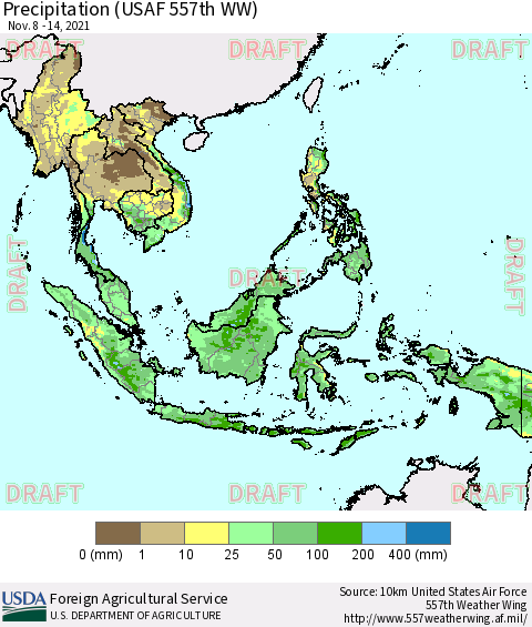 South East Asia Precipitation (USAF 557th WW) Thematic Map For 11/8/2021 - 11/14/2021