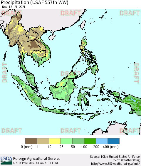South East Asia Precipitation (USAF 557th WW) Thematic Map For 11/15/2021 - 11/21/2021