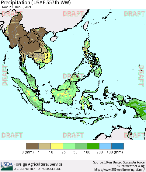 South East Asia Precipitation (USAF 557th WW) Thematic Map For 11/29/2021 - 12/5/2021