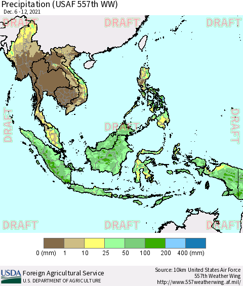 South East Asia Precipitation (USAF 557th WW) Thematic Map For 12/6/2021 - 12/12/2021