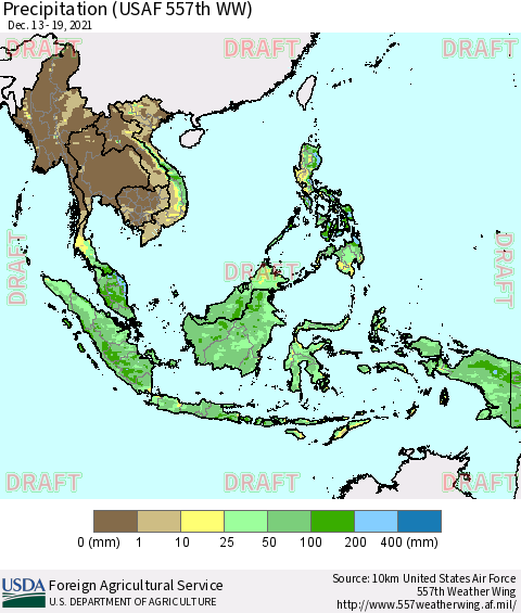 South East Asia Precipitation (USAF 557th WW) Thematic Map For 12/13/2021 - 12/19/2021