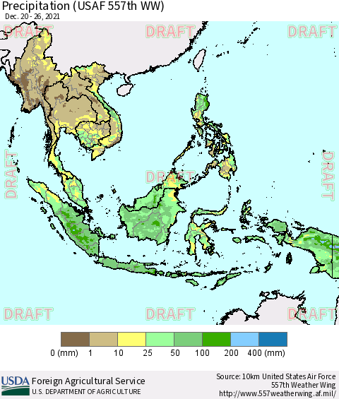 South East Asia Precipitation (USAF 557th WW) Thematic Map For 12/20/2021 - 12/26/2021