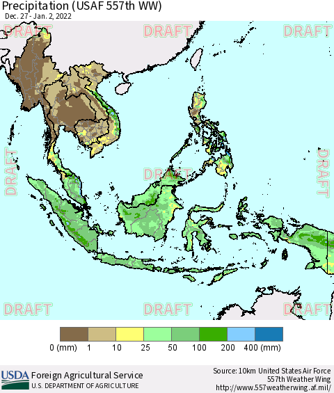 South East Asia Precipitation (USAF 557th WW) Thematic Map For 12/27/2021 - 1/2/2022