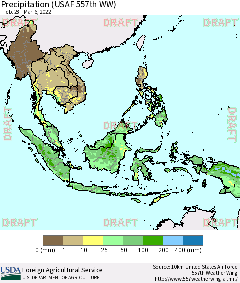 South East Asia Precipitation (USAF 557th WW) Thematic Map For 2/28/2022 - 3/6/2022