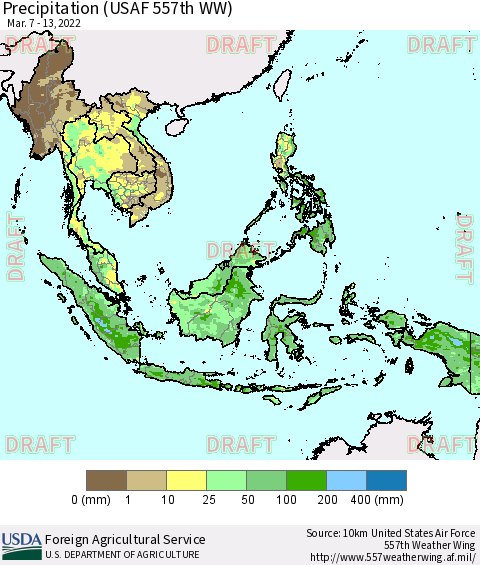 South East Asia Precipitation (USAF 557th WW) Thematic Map For 3/7/2022 - 3/13/2022