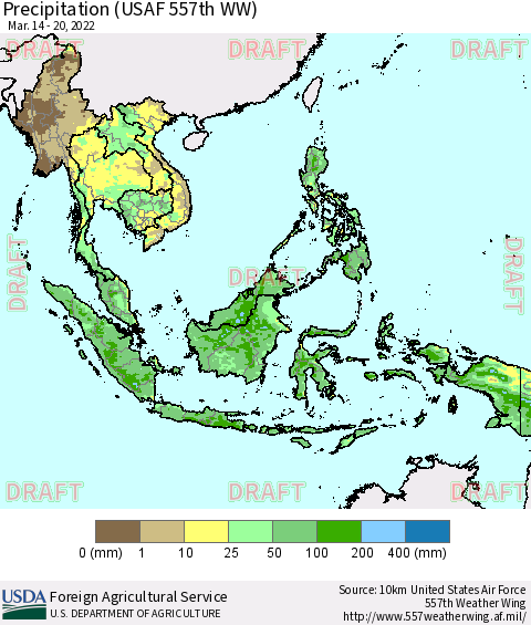 South East Asia Precipitation (USAF 557th WW) Thematic Map For 3/14/2022 - 3/20/2022
