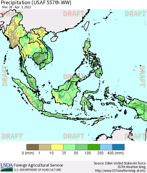 South East Asia Precipitation (USAF 557th WW) Thematic Map For 3/28/2022 - 4/3/2022
