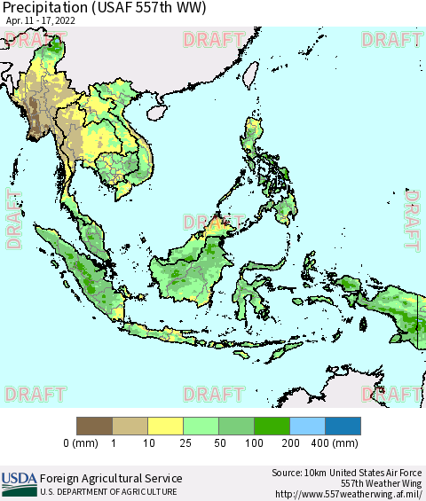 South East Asia Precipitation (USAF 557th WW) Thematic Map For 4/11/2022 - 4/17/2022