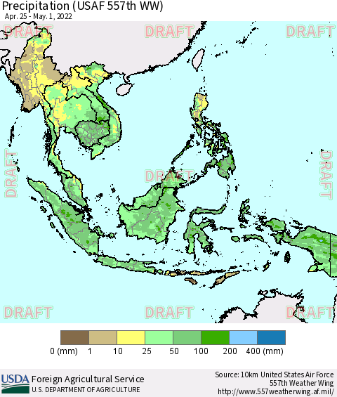 South East Asia Precipitation (USAF 557th WW) Thematic Map For 4/25/2022 - 5/1/2022