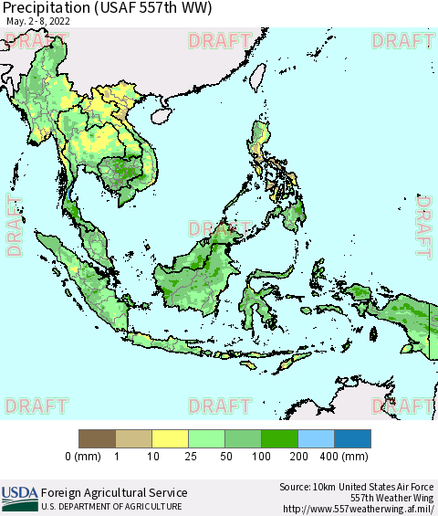 South East Asia Precipitation (USAF 557th WW) Thematic Map For 5/2/2022 - 5/8/2022