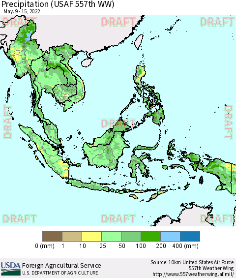 South East Asia Precipitation (USAF 557th WW) Thematic Map For 5/9/2022 - 5/15/2022