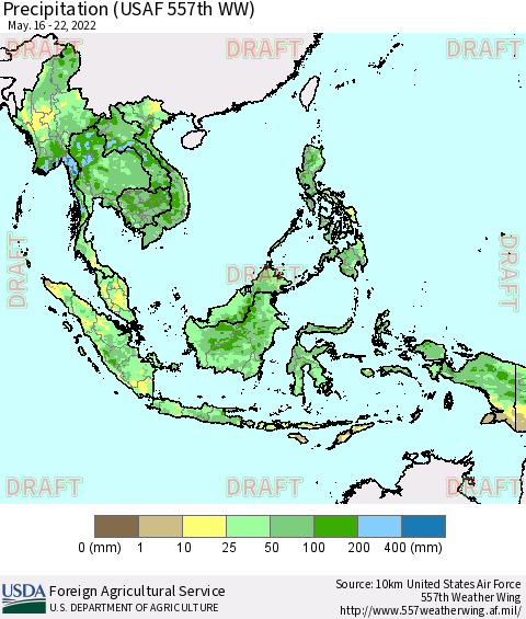 South East Asia Precipitation (USAF 557th WW) Thematic Map For 5/16/2022 - 5/22/2022
