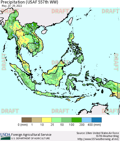 South East Asia Precipitation (USAF 557th WW) Thematic Map For 5/23/2022 - 5/29/2022