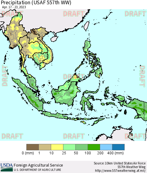 South East Asia Precipitation (USAF 557th WW) Thematic Map For 4/17/2023 - 4/23/2023