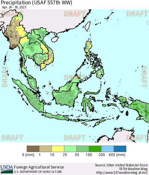 South East Asia Precipitation (USAF 557th WW) Thematic Map For 4/24/2023 - 4/30/2023