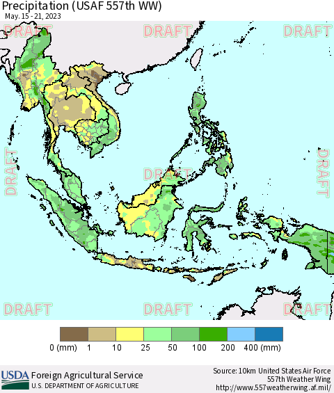 South East Asia Precipitation (USAF 557th WW) Thematic Map For 5/15/2023 - 5/21/2023