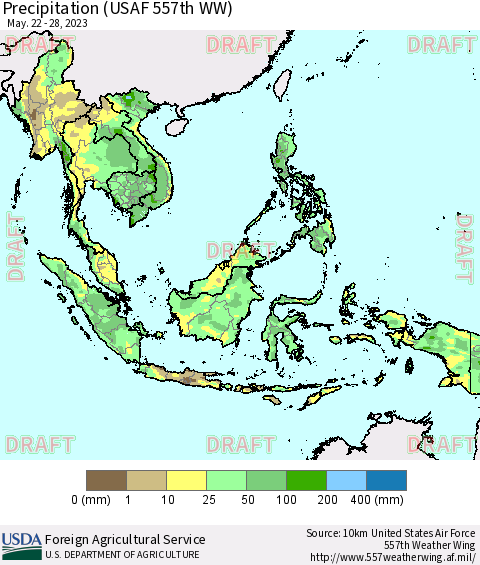 South East Asia Precipitation (USAF 557th WW) Thematic Map For 5/22/2023 - 5/28/2023