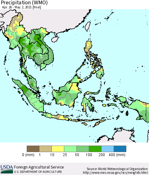 South East Asia Precipitation (WMO) Thematic Map For 4/26/2021 - 5/2/2021