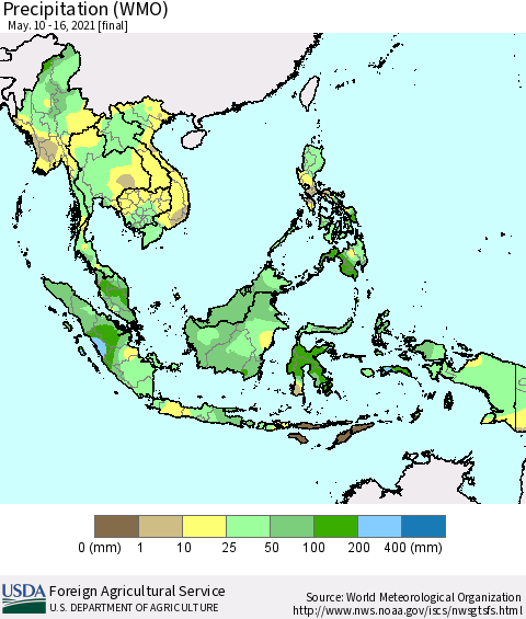 South East Asia Precipitation (WMO) Thematic Map For 5/10/2021 - 5/16/2021