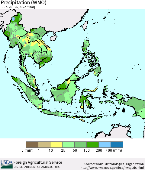 South East Asia Precipitation (WMO) Thematic Map For 6/20/2022 - 6/26/2022