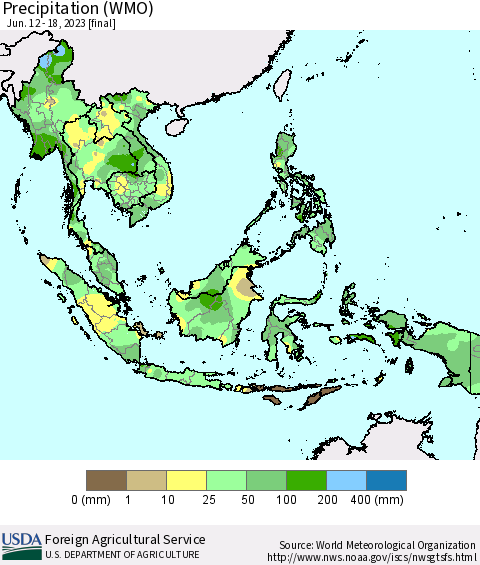 South East Asia Precipitation (WMO) Thematic Map For 6/12/2023 - 6/18/2023