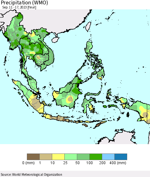 South East Asia Precipitation (WMO) Thematic Map For 9/11/2023 - 9/17/2023