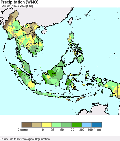 South East Asia Precipitation (WMO) Thematic Map For 10/30/2023 - 11/5/2023