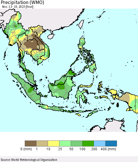 South East Asia Precipitation (WMO) Thematic Map For 11/13/2023 - 11/19/2023