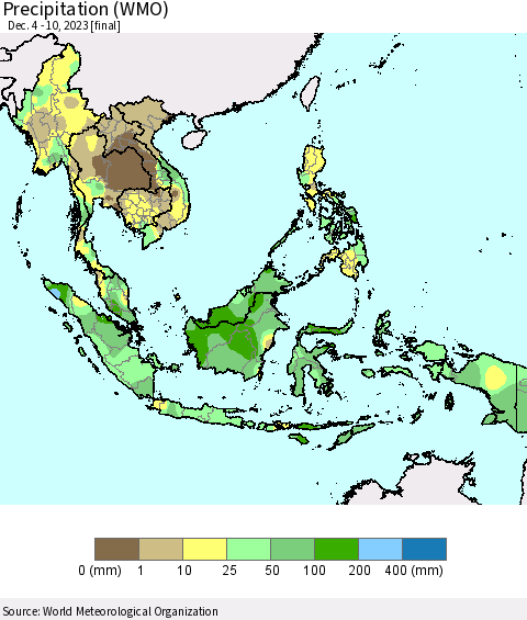 South East Asia Precipitation (WMO) Thematic Map For 12/4/2023 - 12/10/2023
