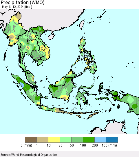 South East Asia Precipitation (WMO) Thematic Map For 5/6/2024 - 5/12/2024