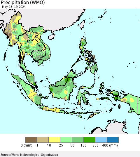 South East Asia Precipitation (WMO) Thematic Map For 5/13/2024 - 5/19/2024