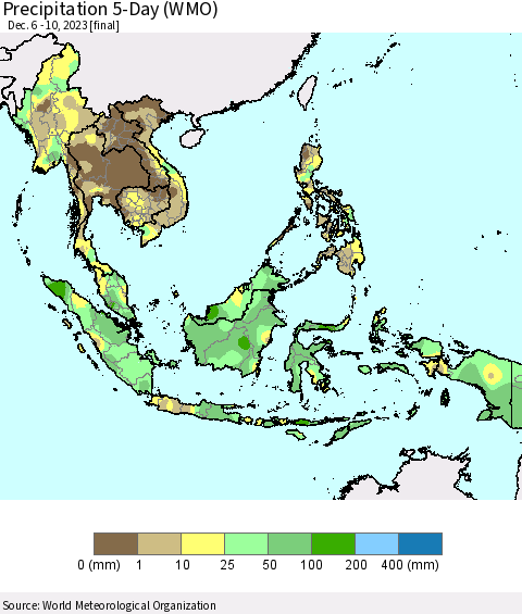 South East Asia Precipitation 5-Day (WMO) Thematic Map For 12/6/2023 - 12/10/2023