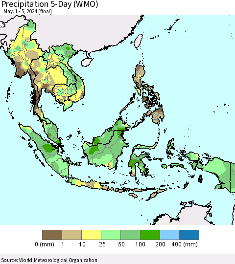 South East Asia Precipitation 5-Day (WMO) Thematic Map For 5/1/2024 - 5/5/2024