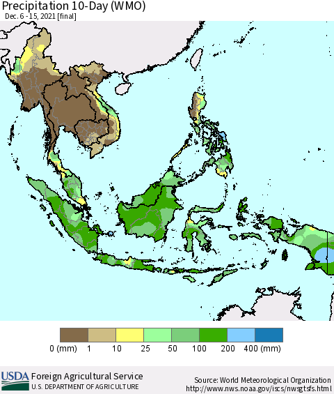 South East Asia Precipitation 10-Day (WMO) Thematic Map For 12/6/2021 - 12/15/2021