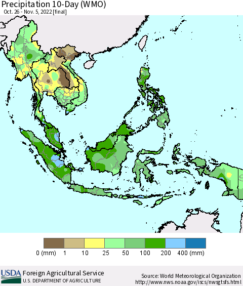 South East Asia Precipitation 10-Day (WMO) Thematic Map For 10/26/2022 - 11/5/2022