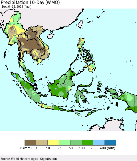 South East Asia Precipitation 10-Day (WMO) Thematic Map For 12/6/2023 - 12/15/2023