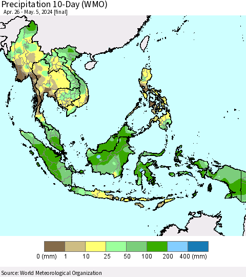 South East Asia Precipitation 10-Day (WMO) Thematic Map For 4/26/2024 - 5/5/2024